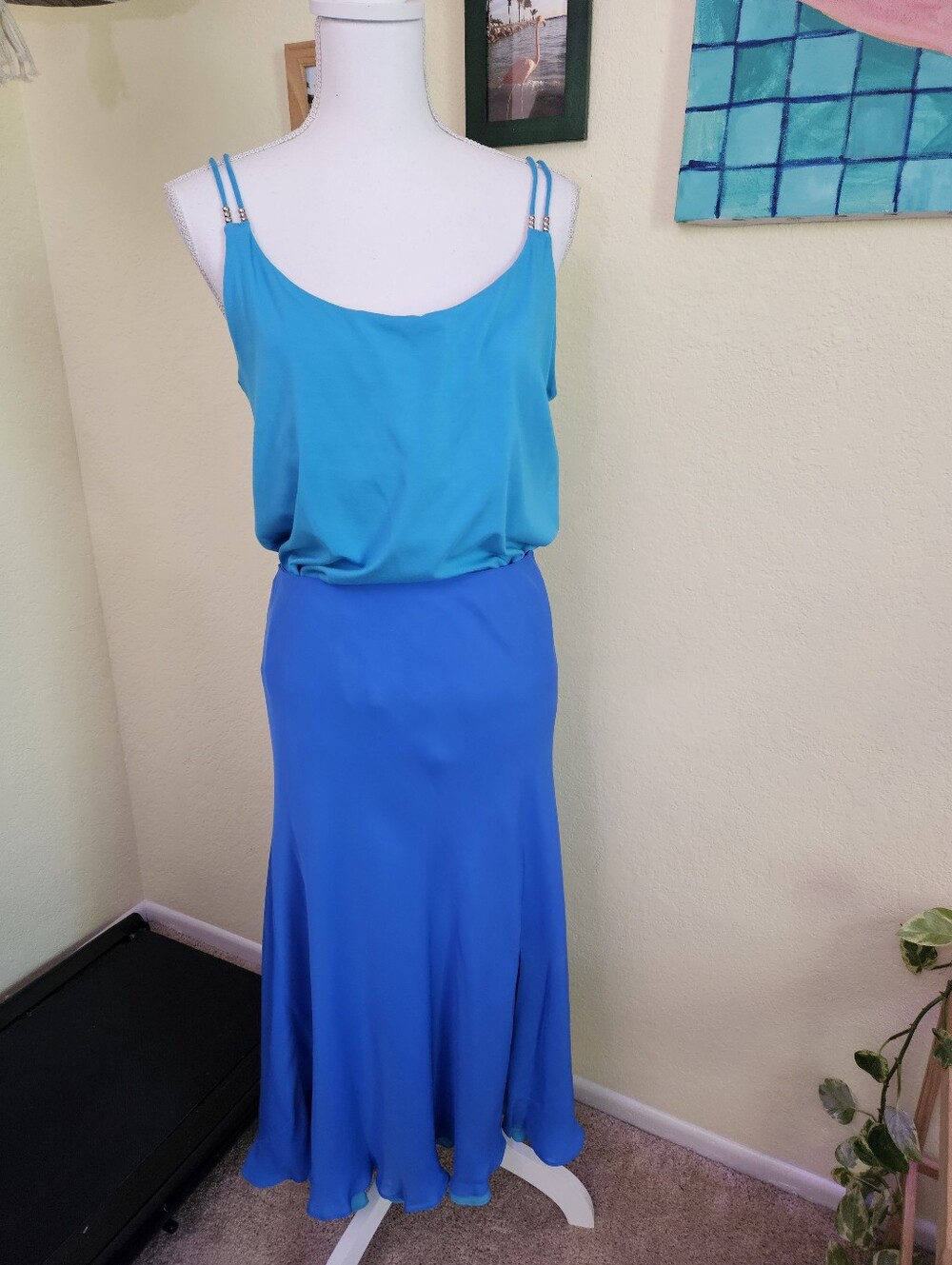 Ralph Lauren 2 piece Bright Turquoise Camisole Top and skirt. Sz Xl